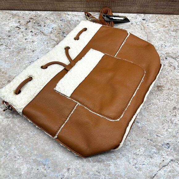 Like Dreams Backpack Womens One Size Tan Faux Fur/Leather NWT - Picture 2 of 11